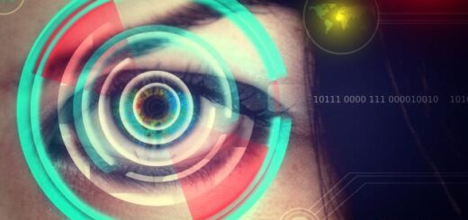 picture of an eye with green circles around and some ones and zeros on the right